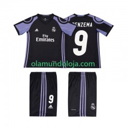 Camisola Real Madrid BENZEMA 9 2016 2017 Retro Criança Equipamento Terceiro Manga Curta